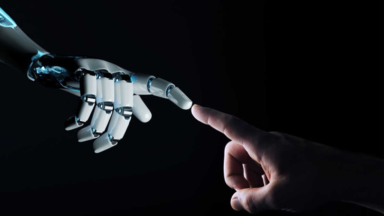 Robot hand and human finger